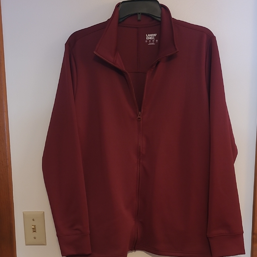 Lands End Womens Burgundy Zip Front Exercise Jacket Sz XL